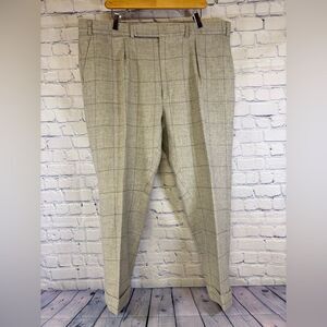 RALPH LAUREN PURPLE LABEL Cream Wool Linen Blend Cuffed Pleated Dress Pants 40